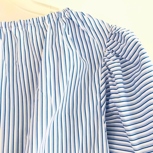 Tory Burch | Ariana Drawstring Top Womens S Small Blue Ombre Stripe Short Sleeve - Picture 9 of 16